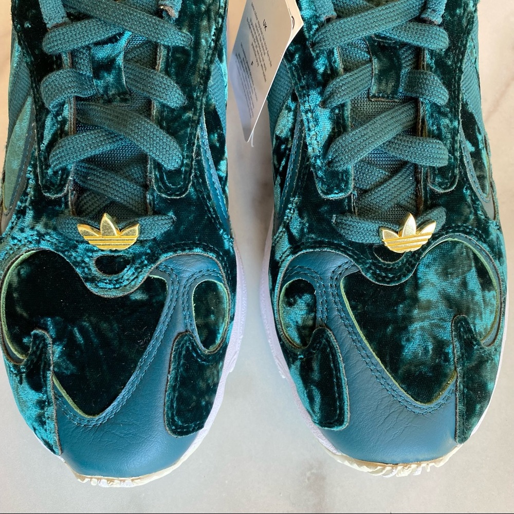 ADIDAS Originals Yung-1 Teal & Gold Velvet Velor Gemstone Torsion Sneakers - Picture 5 of 10